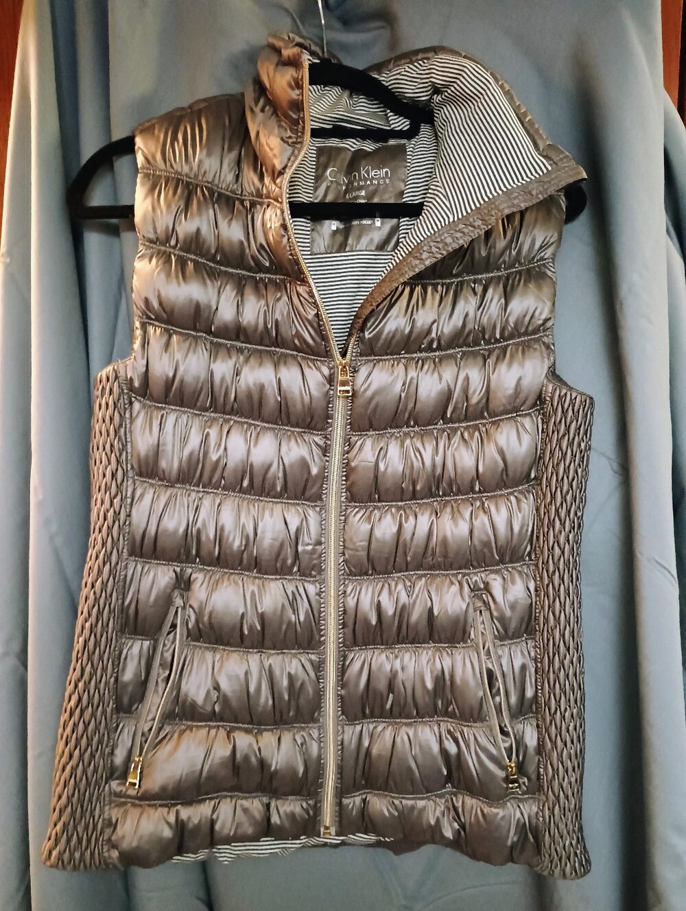 Calvin Klein Performance Premium Down Puffer Vest XL Metallic Taupe